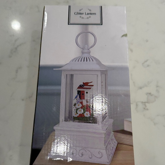 Charming White Glitter Lantern with Birdhouse Accent - Picture 2 of 5